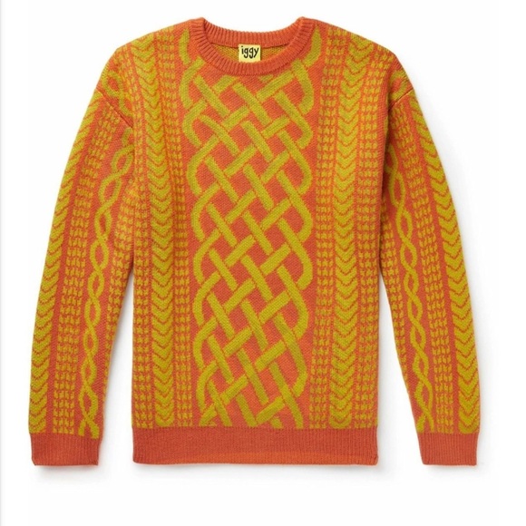 Mens Sweater Jacquard Sweater Cable Knit Sweater NWT Iggy NYC Medium - Picture 4 of 11